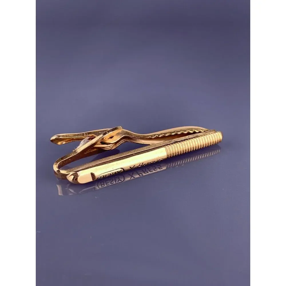 Besly X Press Drill Tap Tie Clip Bar Gold Tone Machinist Tool Advertising VTG